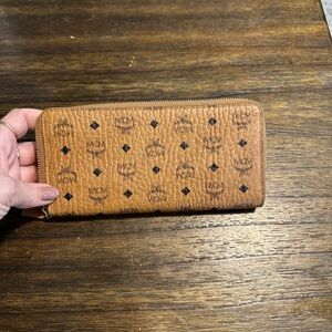 MCM Tan Visetos Zip-Around Wallet